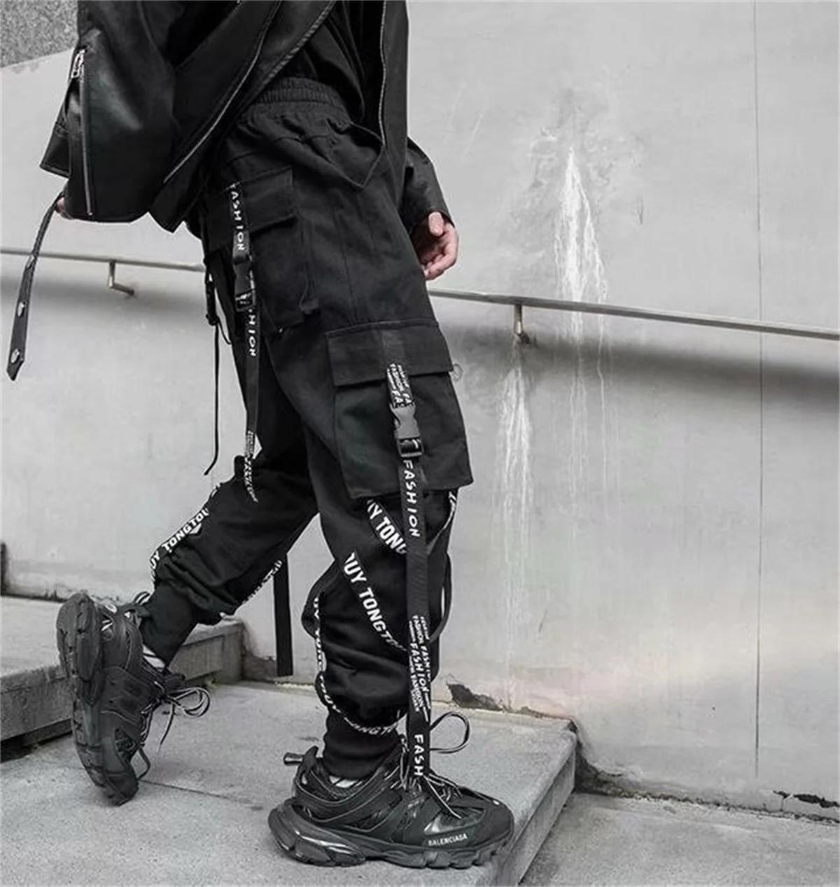 Pantalon Cargo noir pour hommes, jogging, Streetwear japonais, Hip Hop, Hippie, Techwear, pantalon à