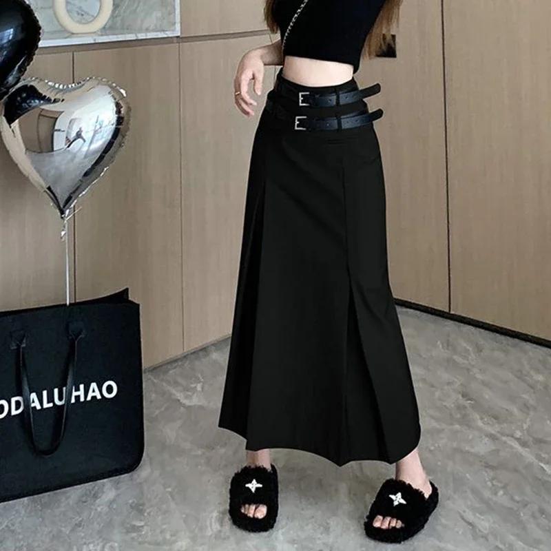 Jupe Midi à Double ceinture pour femmes, mode coréenne, taille haute, décontractée, assortie avec to
