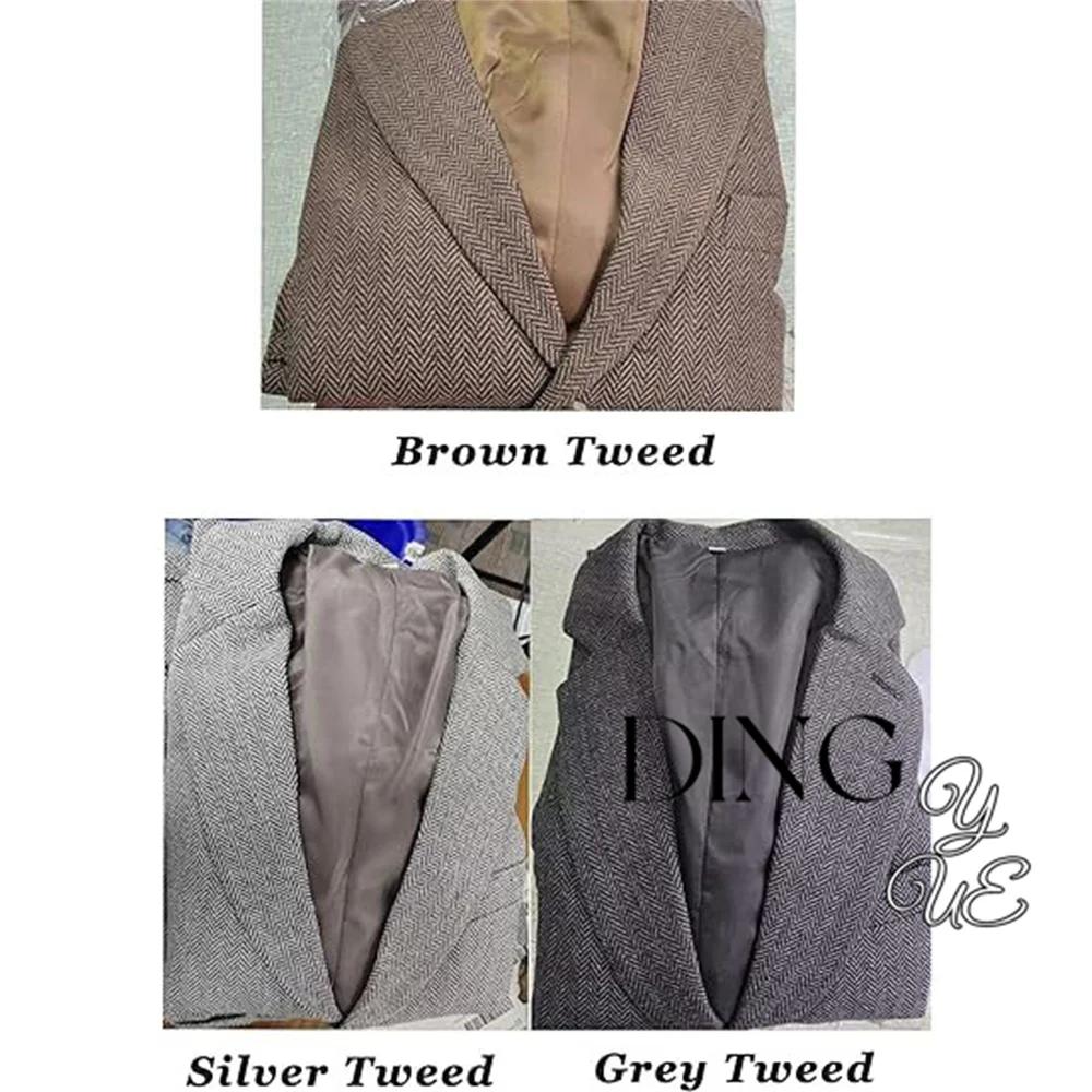 Ensemble de costume rétro 3 pièces pour hommes, en Tweed marron et gris à chevrons, coupe cintrée, T