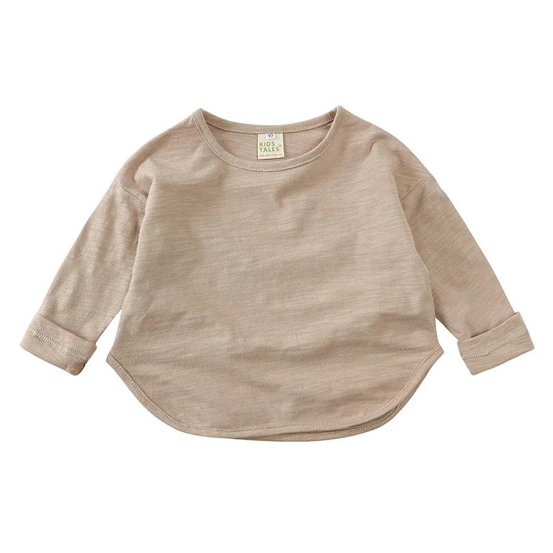 T-shirt à manches longues et col rond pour bébé garçon et fille, en coton, simple et décontracté, un