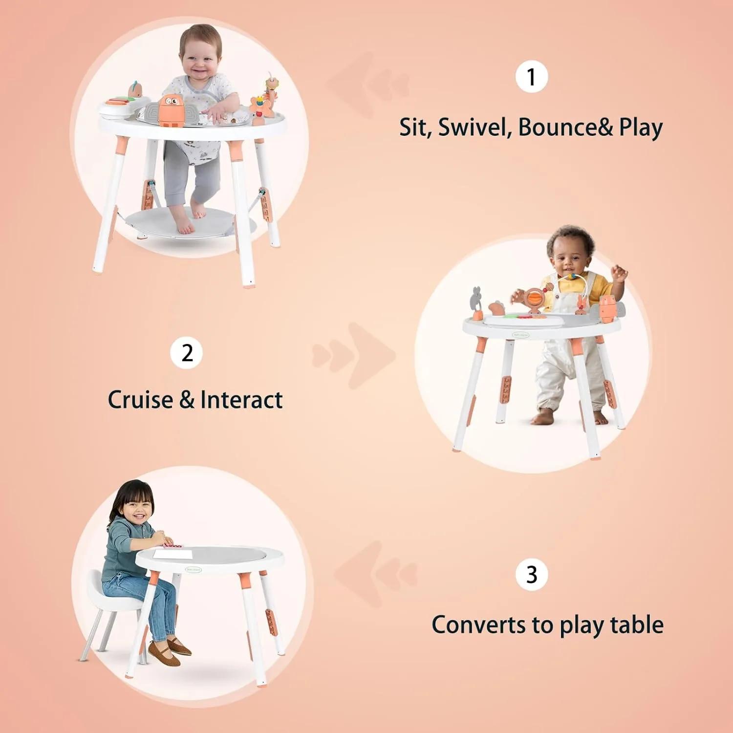 Jumper et table pour centre d'activité 3 en 1 pour bébé – avec jouets amovibles et 360 °   Siège rot