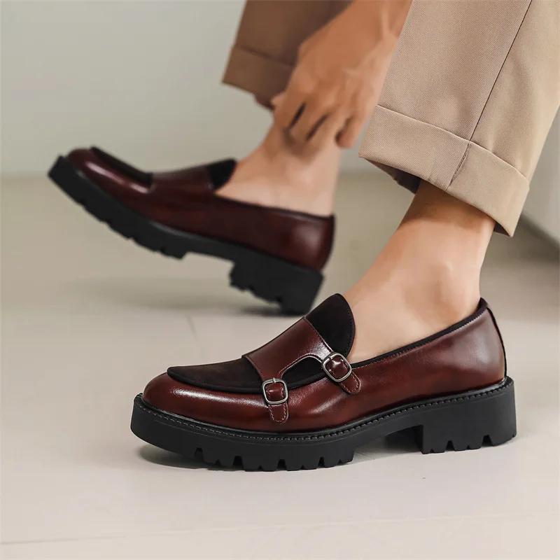 Mocassins hommes chaussures en cuir à semelles épaisses Style britannique noir chaussures d'affaires