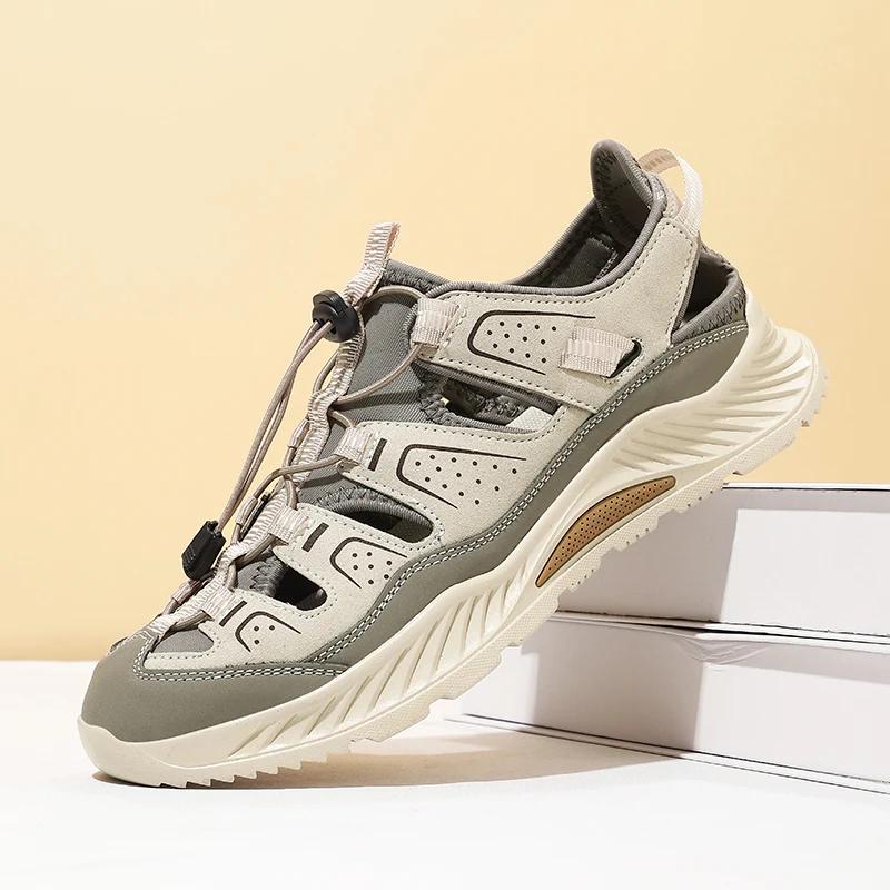 Sandales de plage en cuir pour hommes, chaussures aquatiques à séchage rapide, antidérapantes, pour 
