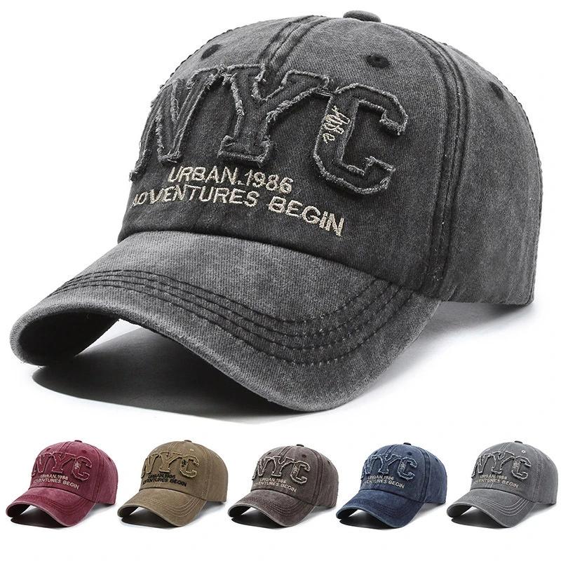 Nouvelle Arrivée Casquette de Baseball Vintage à Grande Lettre NYC pour Hommes en Coton Lavé Printem