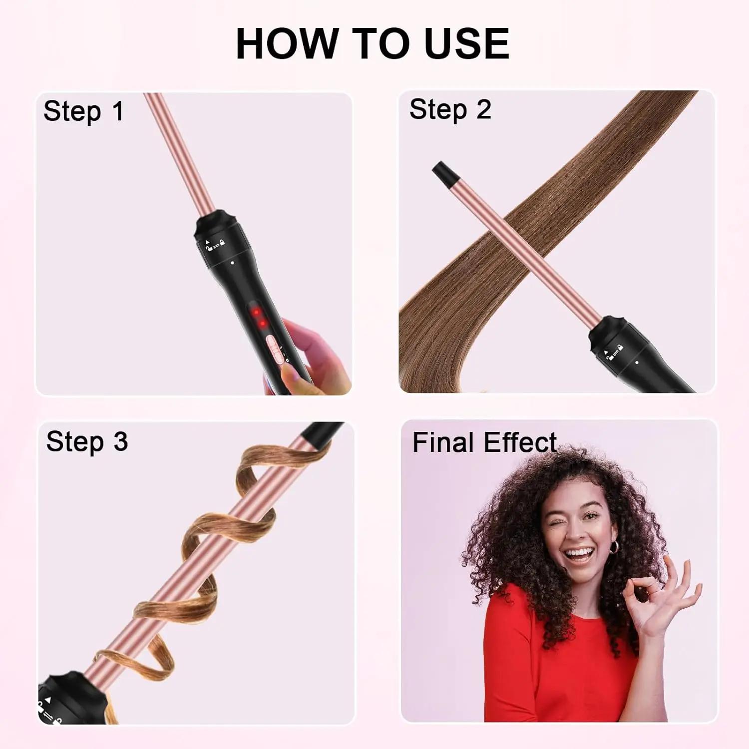 Fer à friser professionnel de 1/2 pouces, baguette en fer à friser avec 2 températures, comprend un 