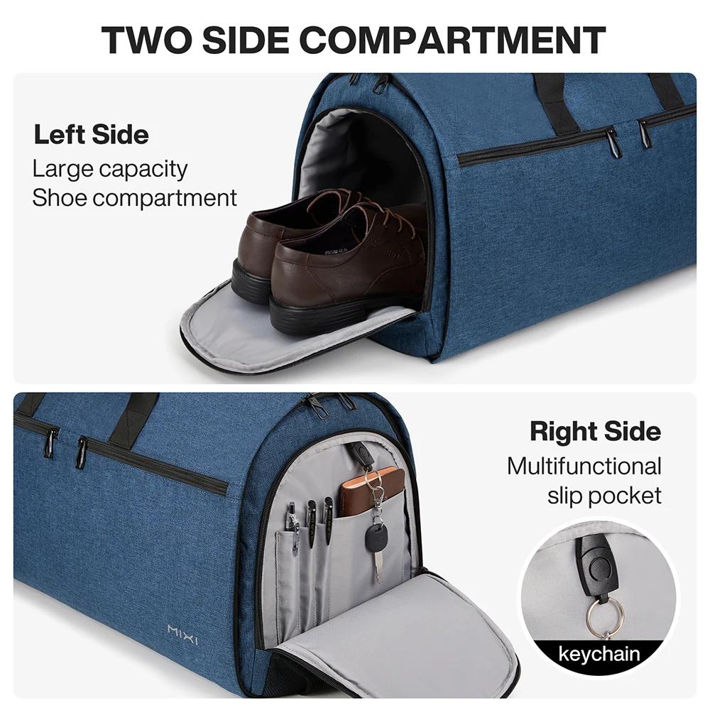 Mixi sac à vêtements à main pour voyage 56L sac de sport convertible pour hommes femmes 2 en 1 bagag