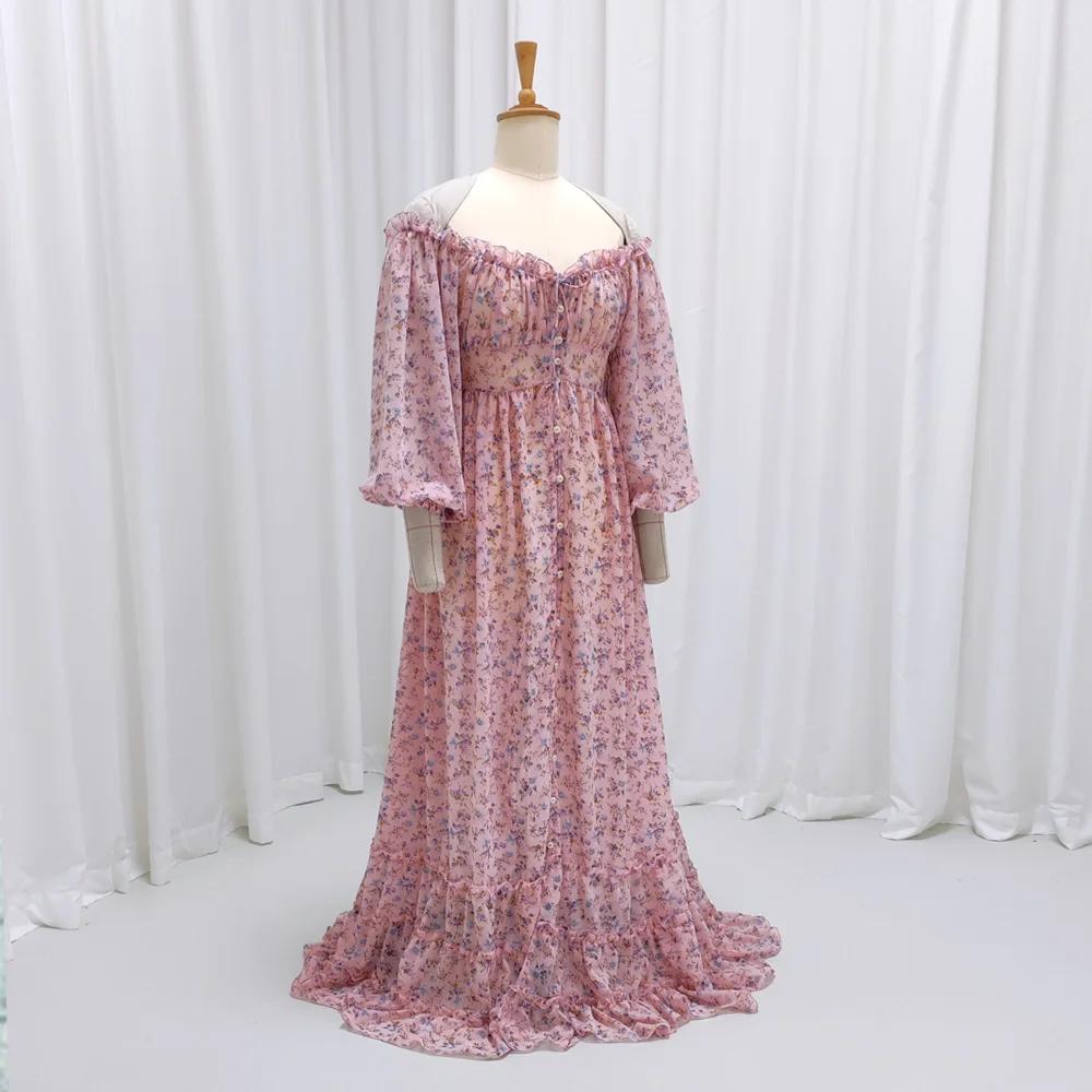 Robes de maternité pour fête prénatale, élégante, en mousseline de soie imprimée, manches longues, a