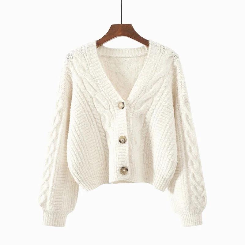 Automne hiver mode Cardigan pull femmes tricoté manteaux femme solide à manches longues décontracté 