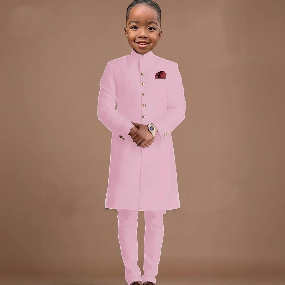 Costumes longs pour garçon, 2 pièces, veste formelle avec pantalon pour mariage, col montant, tenues
