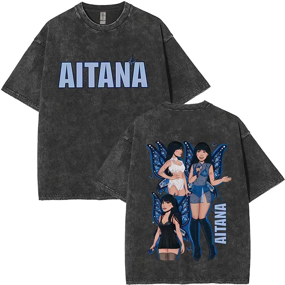 Lavé Vintage chanteur Aitana Logo graphique T-shirts CUARTO bleu Tour T-shirt hommes femmes vêtement