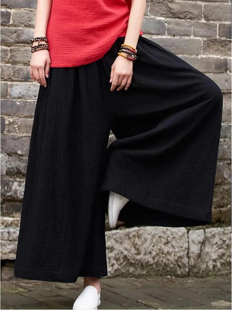 Pantalon large en coton tendance printemps 2026, grande taille, décontracté, en coton et lin, pour f