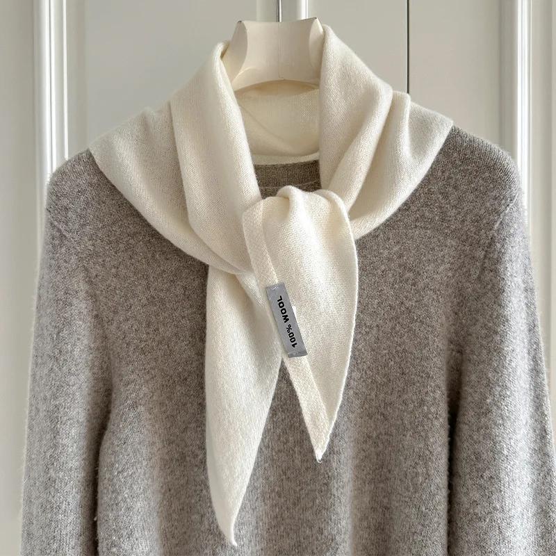 Écharpe tricotée 100% laine pour femme, écharpe chaude d'hiver, couleur unie brillante, châle épais,
