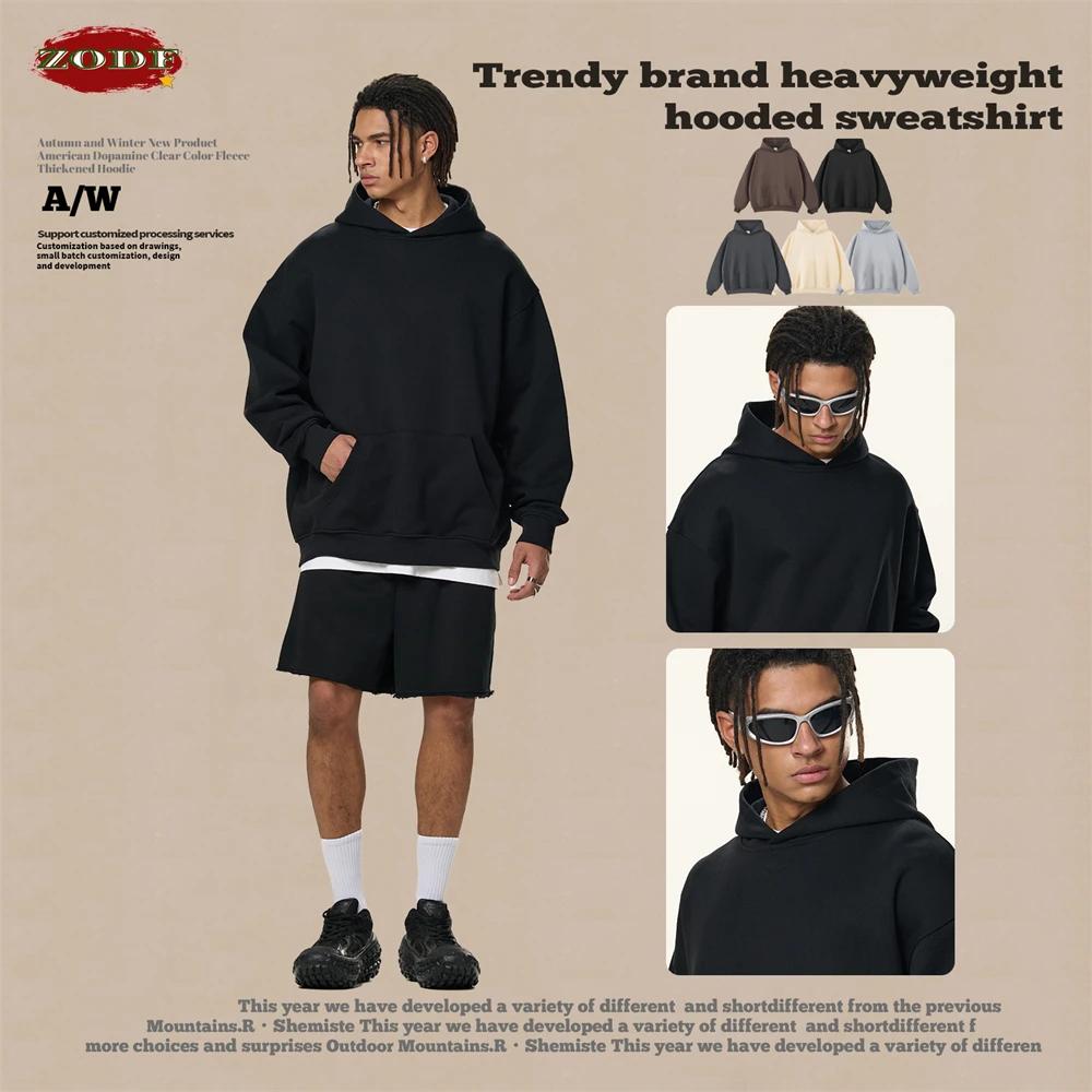 ZODF mode hiver 520gsm homme poids lourd à capuche unisexe ample chaud 100% coton Terry pulls à capu