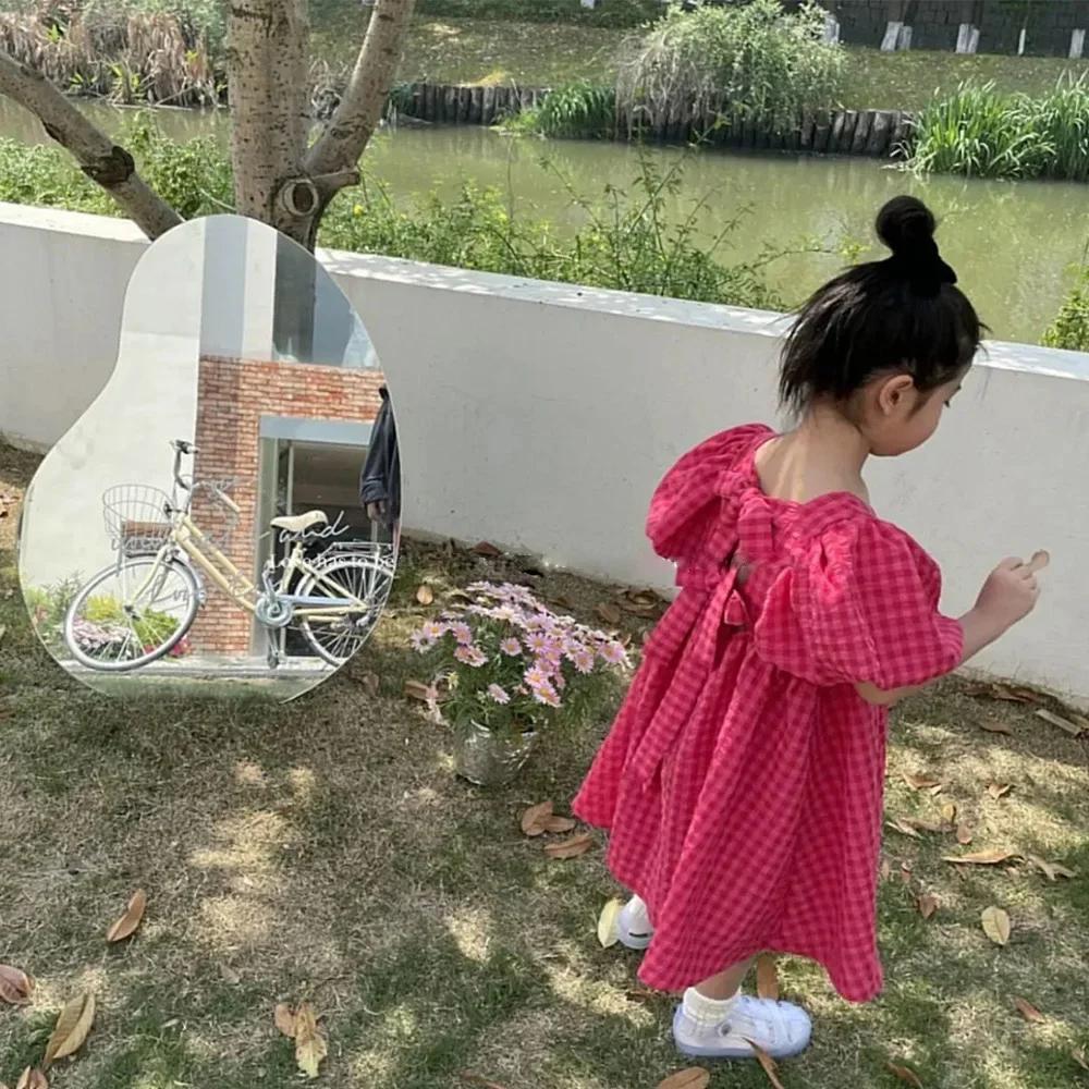 Bear Leader – robe mi-longue à carreaux, Rose, avec nœud, élégante, Lolita, pour enfants, grandes fi
