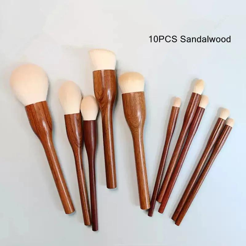 Ensemble de pinceaux de maquillage en bois de santal, mélangeur de fond de teint en poudre, sculptur