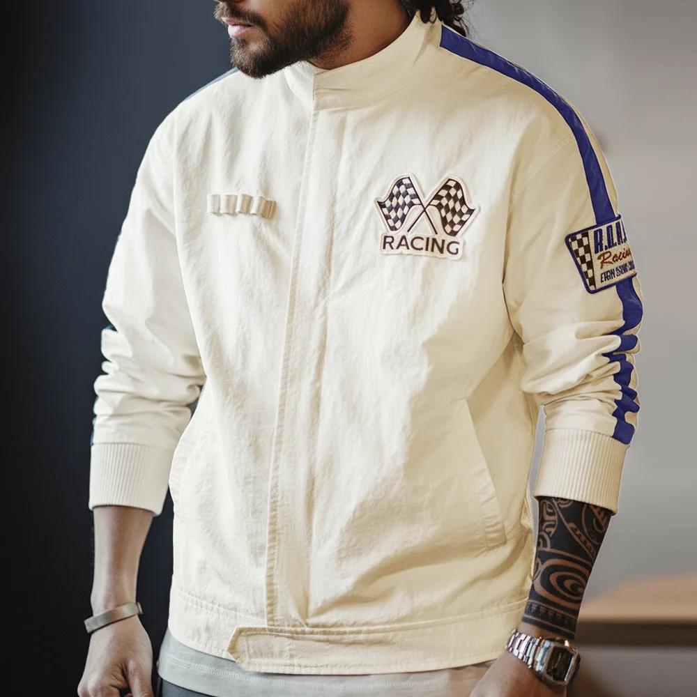 Maden Vintage couleur bloquée brodé veste de course décontracté col de Baseball veste hommes printem