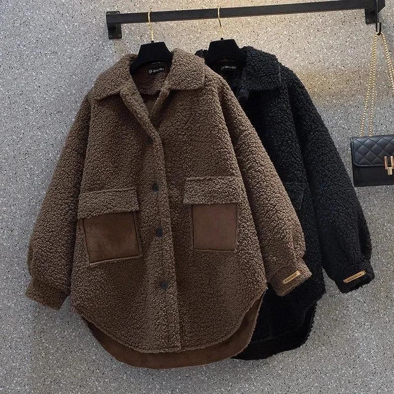Mars-Veste en laine d'agneau pour femme, Fat Adjust, Fat Optics, Manteau femme chic, Design de style
