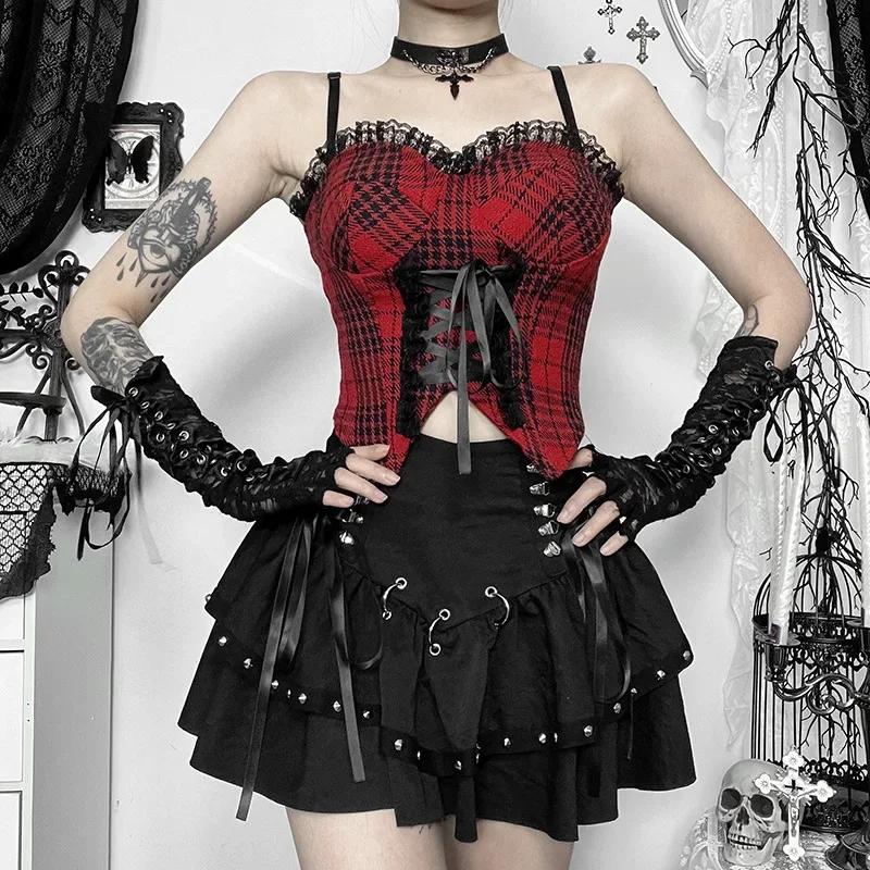 2025 nouveau Vintage Punk foncé Rivet maïs pansement Mini jupe gothique Punk Y2K Grunge Streetwear f