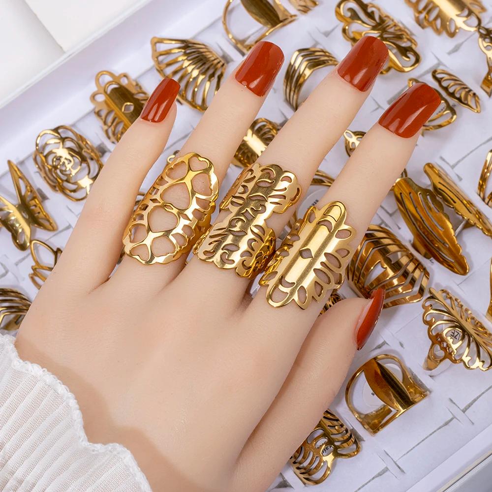 Bagues en acier inoxydable pour femmes, 20 pièces/lot, grands et petits, coupe creuse, bijoux, mélan