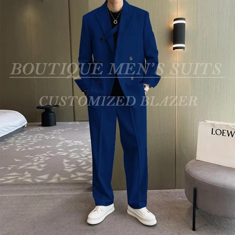 Costumes amples ivoire pour hommes, vêtements pour petit ami, veste et pantalon décontractés, ensemb