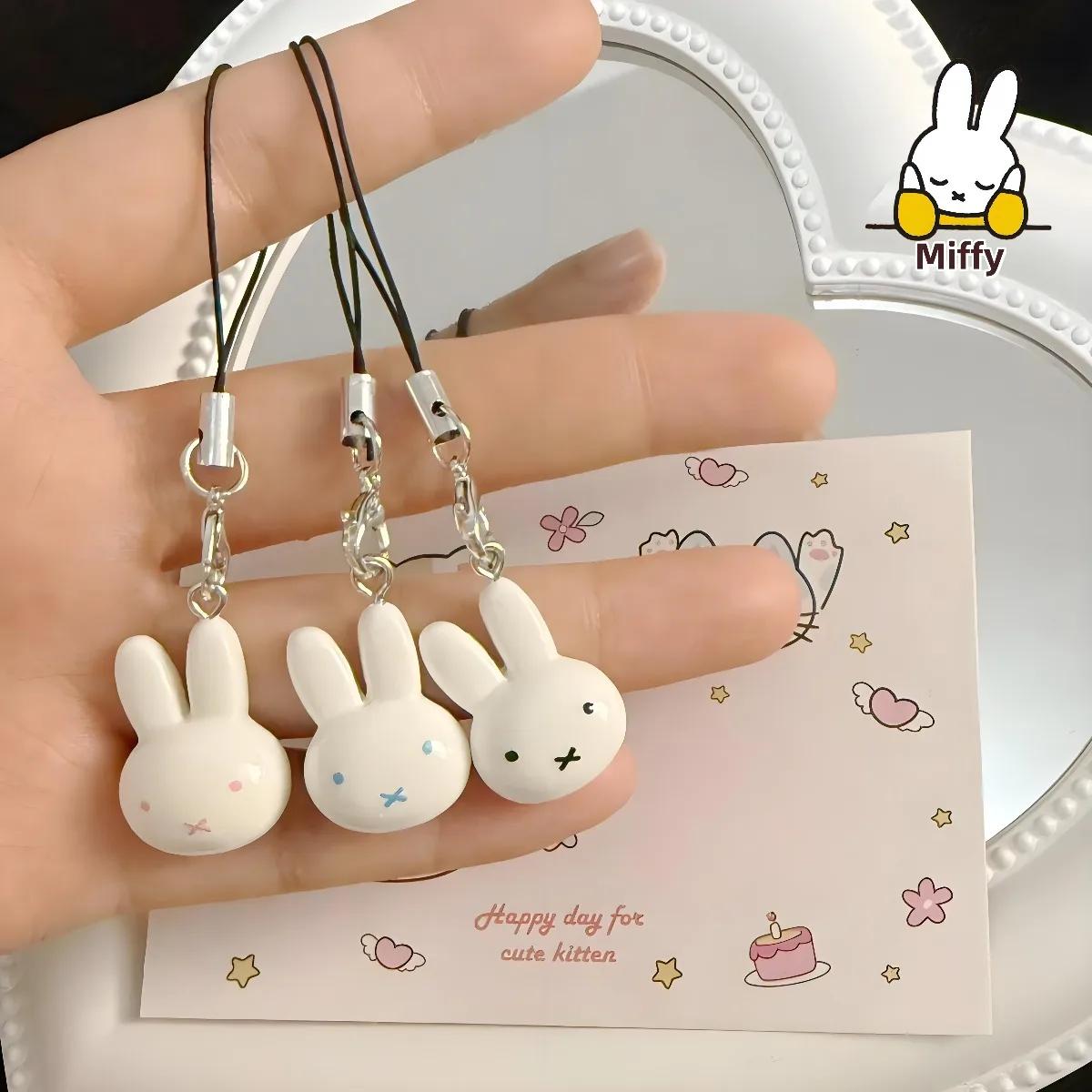 Porte-clés lapin Miffy Kawaii, dessin animé mignon, doux et Adorable fille, cœur crème cloche, sac d