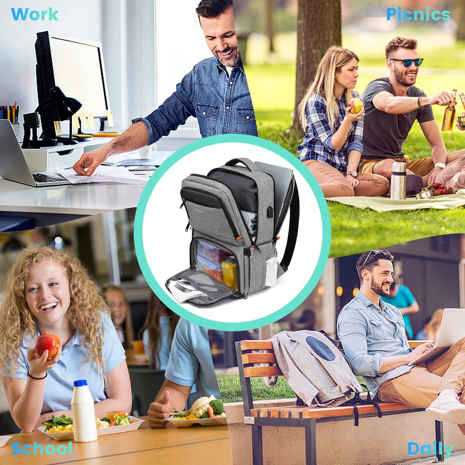 Sac à dos isotherme pour le déjeuner, sac à dos pour ordinateur portable avec blocage RFID 15,6 pouc