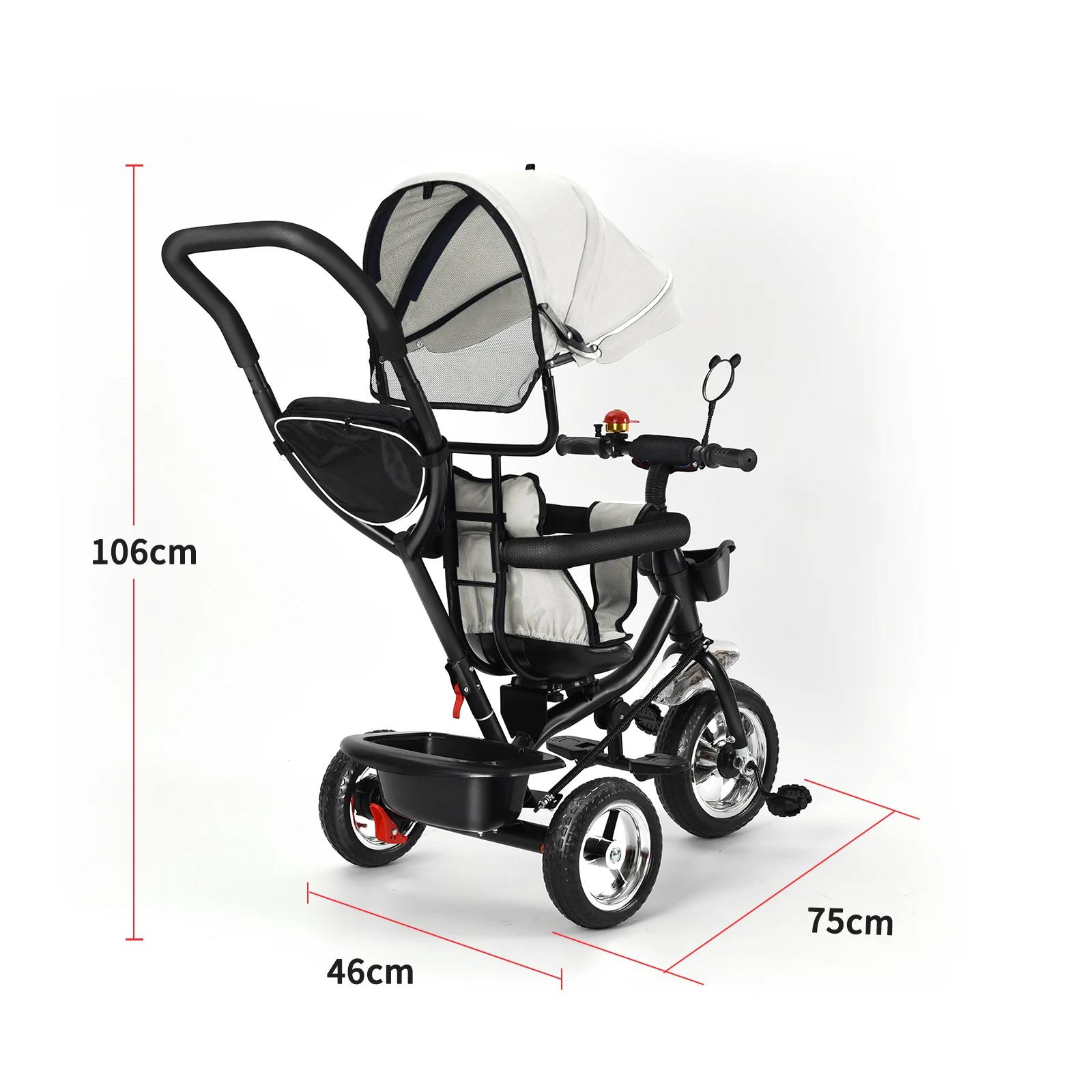 Tricycle Bébé Evolutif 6 en 1 Vélo Poussette Bébé avec Poignée de Poussée, Auvent Amovible, Ceinture