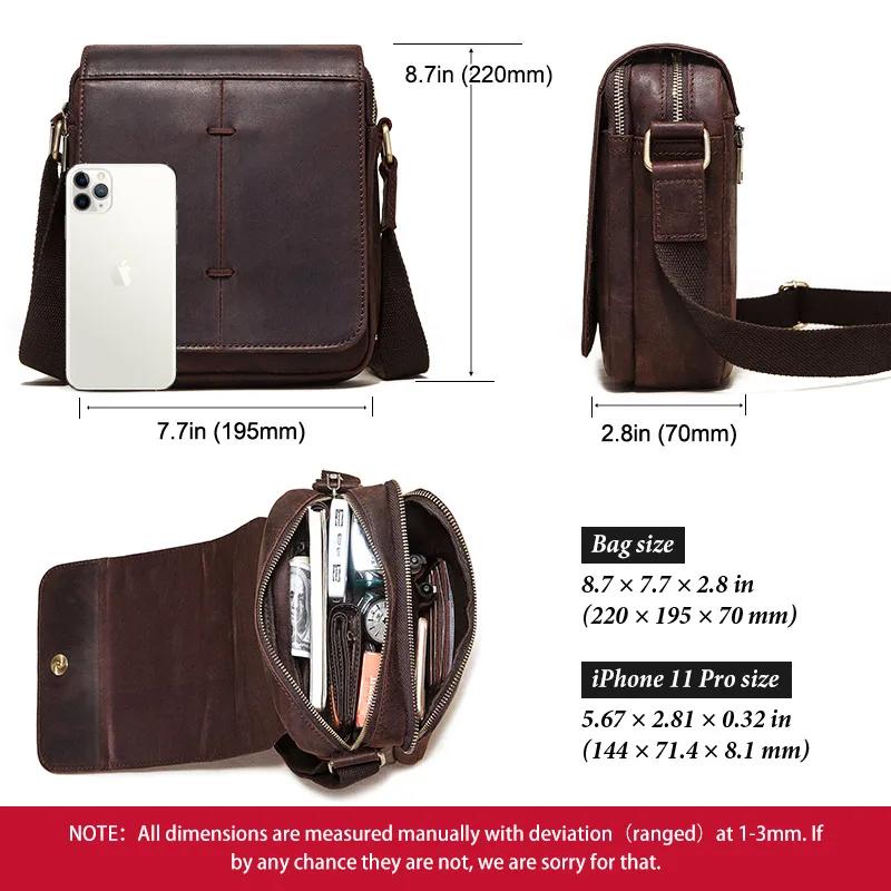 Sac messager en cuir Crazy Horse pour hommes, sac à bandoulière à rabat de grande capacité, sac à ba