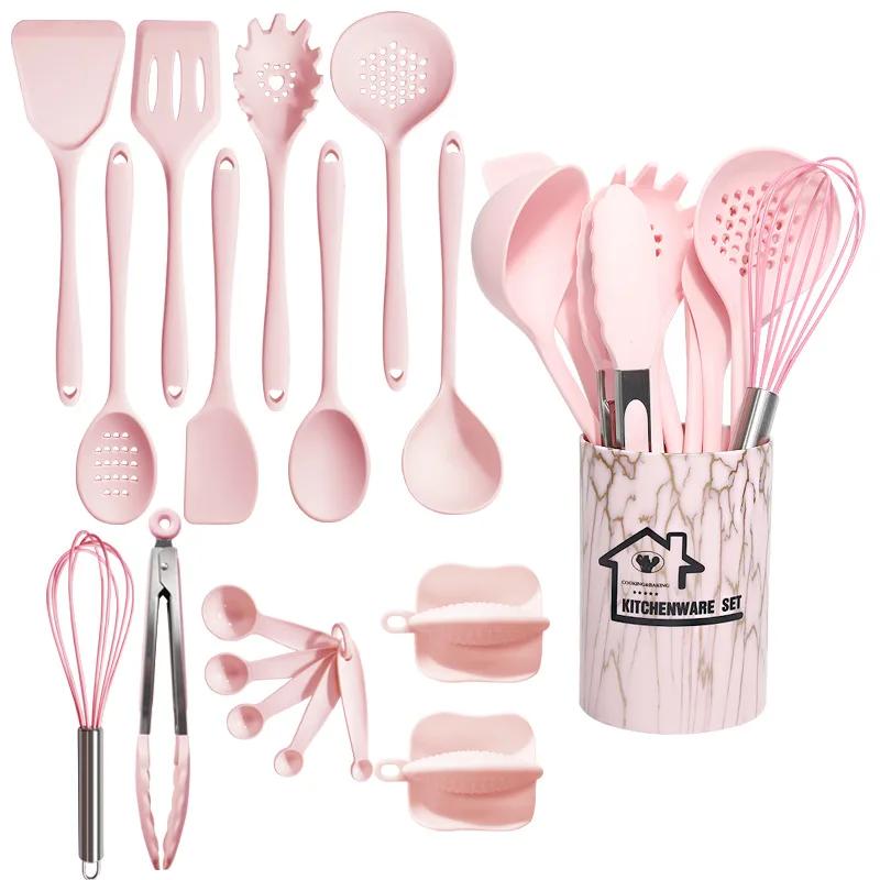 Ustensiles de cuisine en Silicone de qualité alimentaire, rose, 18 pièces, ustensiles, tourneur, spa