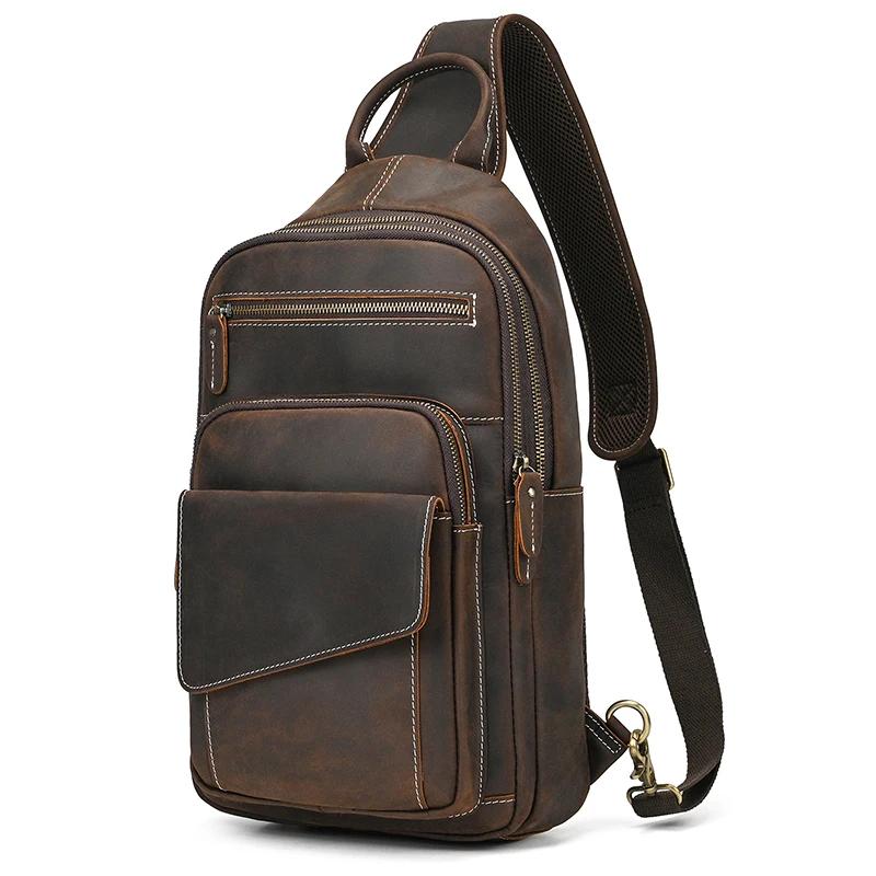 Newsbird – sac à bandoulière en cuir de vache souple pour homme, sacoche de poitrine en cuir véritab
