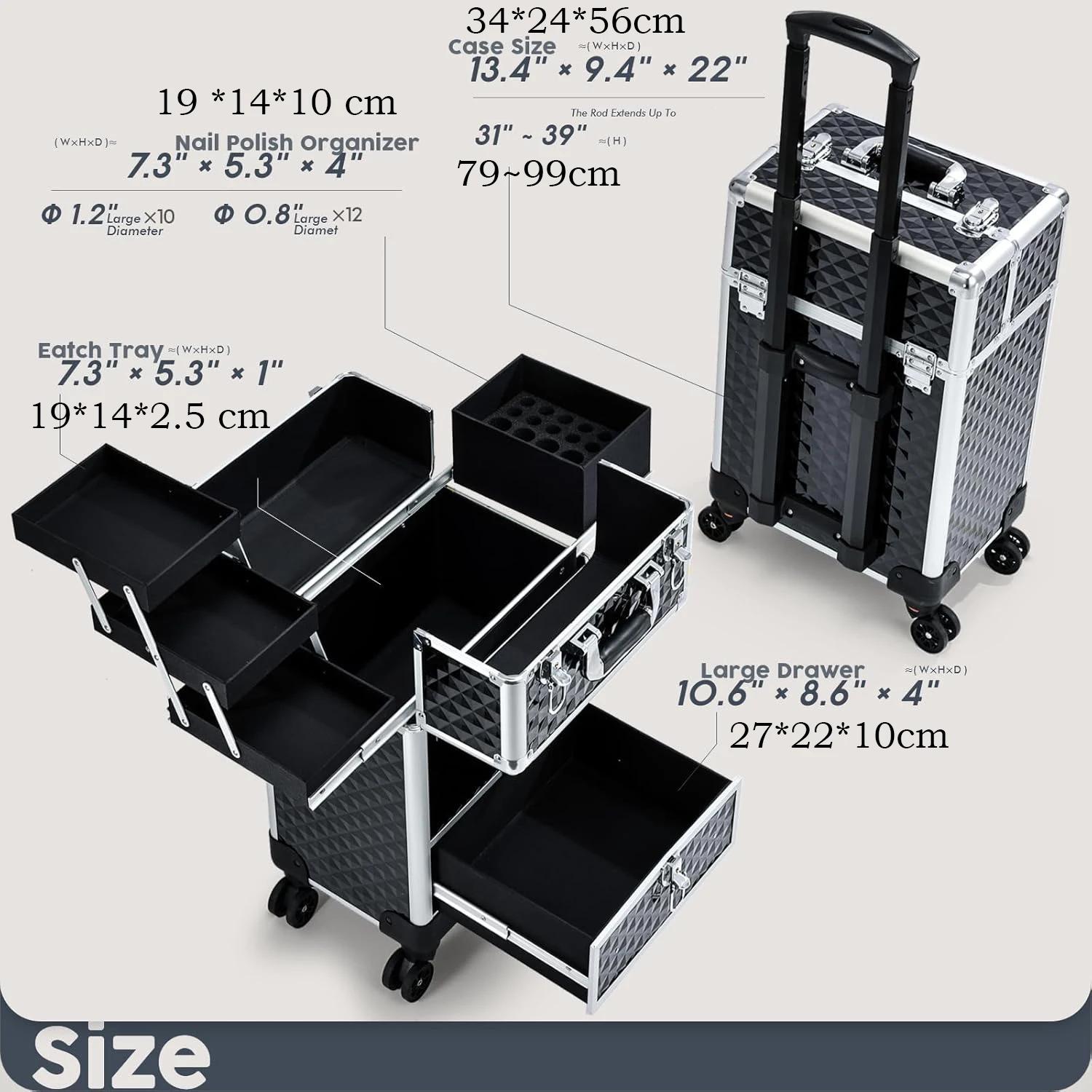 Trolley de Maquillage Roulant avec Tiroirs Coulissants et 4 Plateaux – Valise de Voyage pour Cosméti