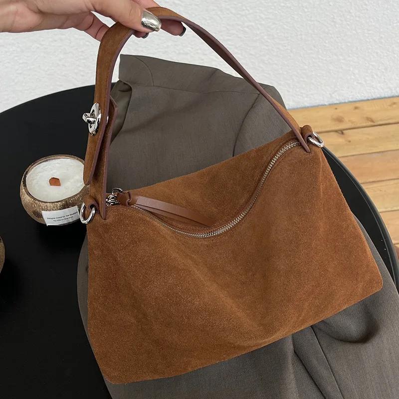 Sac à main rétro en daim pour femmes, sac à main en cuir de vachette conviviale ré pour dames, sac à