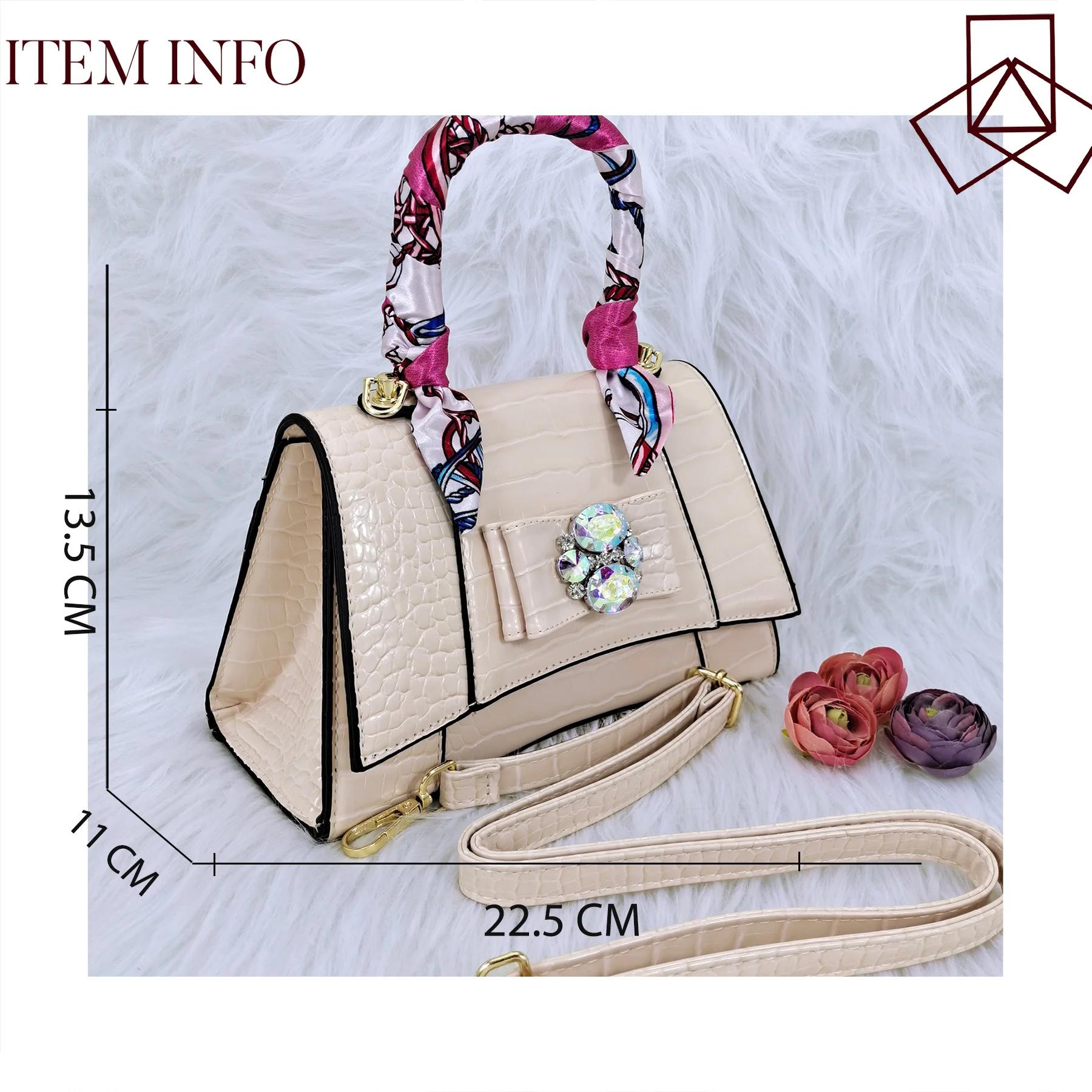 QSGDavid-Pochette ornée de cristaux colorés pour femmes, ruban texturé crocodile, longue sangle init