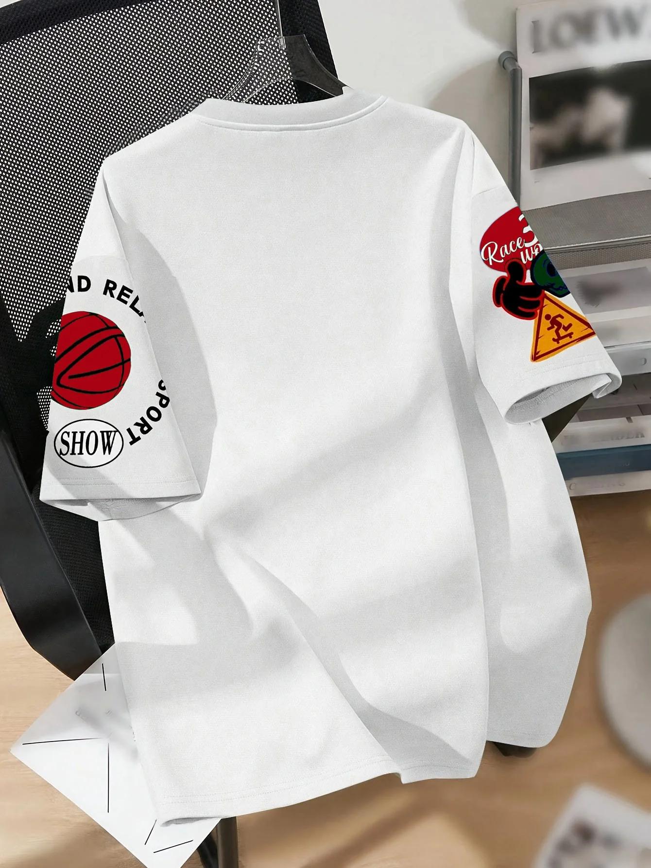 T-shirt col rond micro élastique respirant pour hommes européens et américains, été avec lettres per