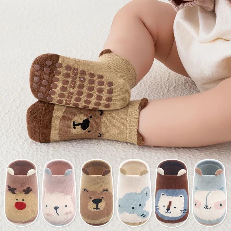 6 paires de chaussettes en coton pour enfants, antidérapantes, pour garçons et filles, mignonnes mot