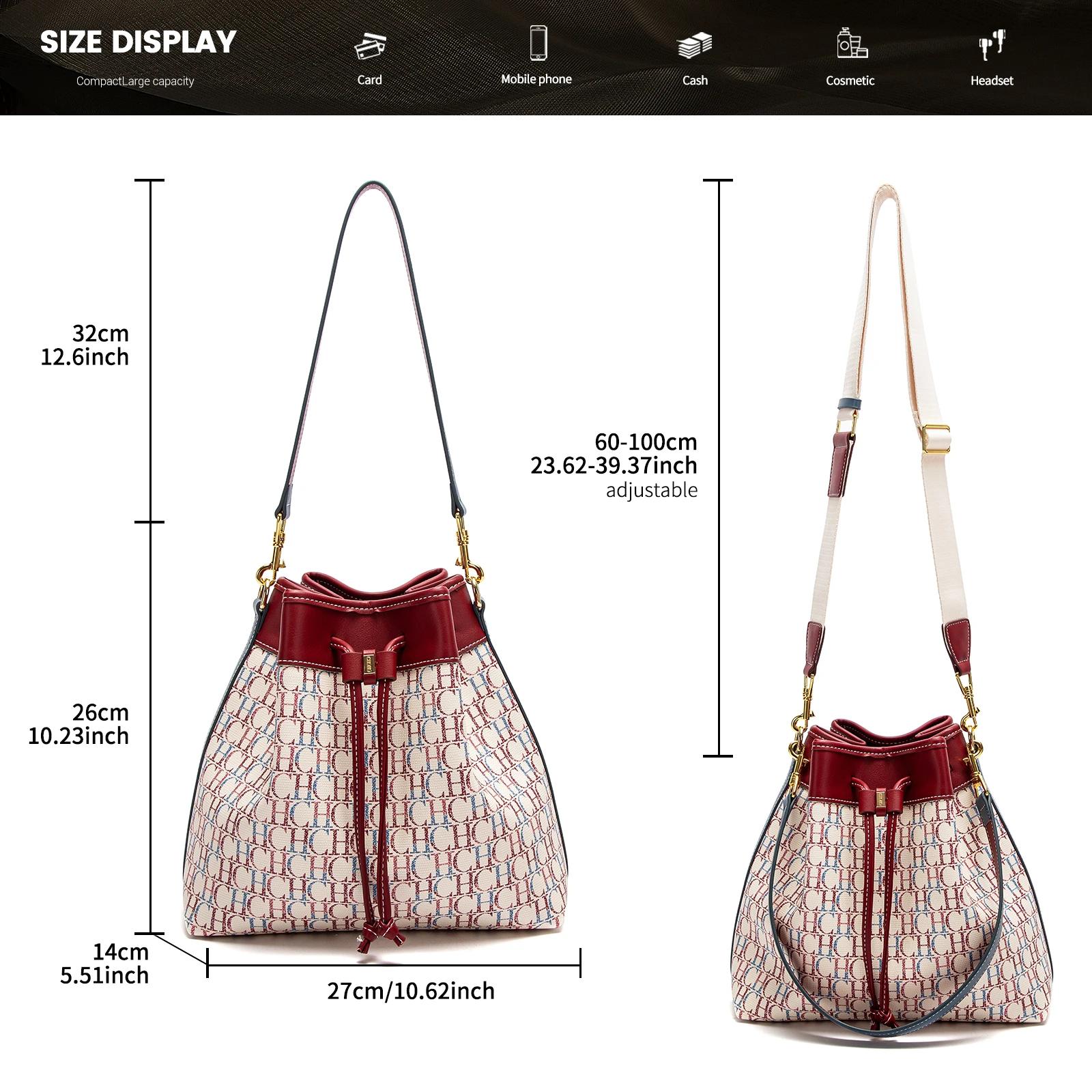 CHCH sac seau femme printemps nouveau vin rouge sac à cordon double usage bandoulière portefeuille d