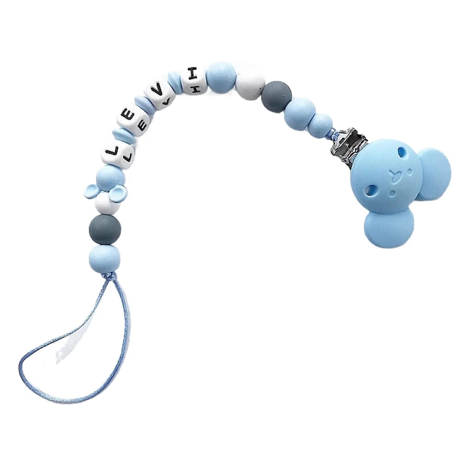 Clip de sucette tête de souris avec nom personnalisé, porte-anneau de dentition en Silicone pour béb