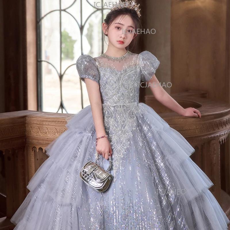 Robe de Soirée Princesse pour Filles, Robe de Cérémonie Enfant Fleuriste, Robe de Performance à Pail