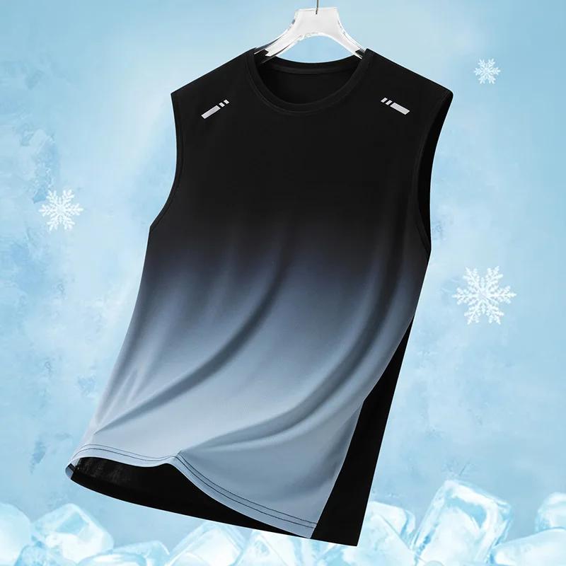 Gilet de sport dégradé pour hommes, T-Shirt léger sans manches à col rond, course d'été, tendance, c