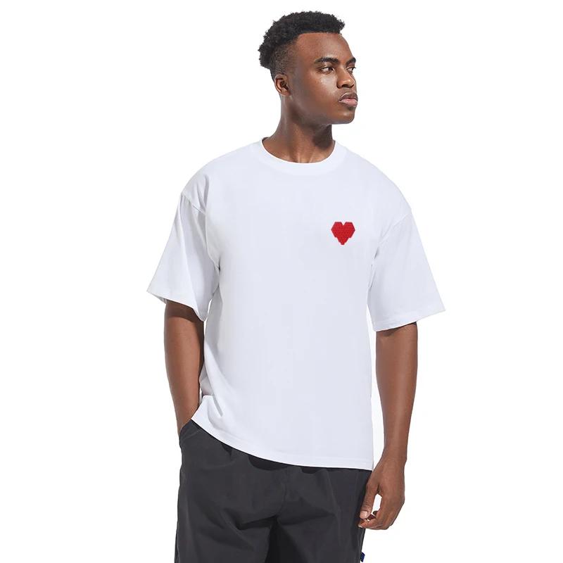 AMI AMORING nouveau coeur brodé hommes T-shirt ample tout coton col rond demi manches à la mode marq