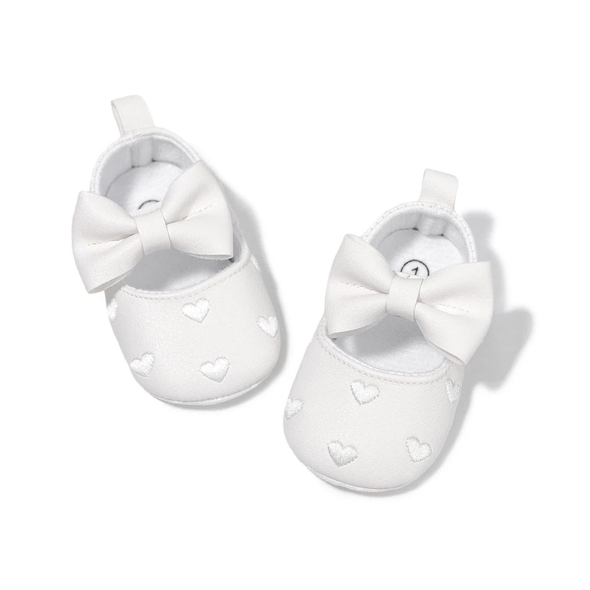 Meckior bébé chaussures robe classique mignon nœud papillon coeur anti-dérapant semelle souple premi