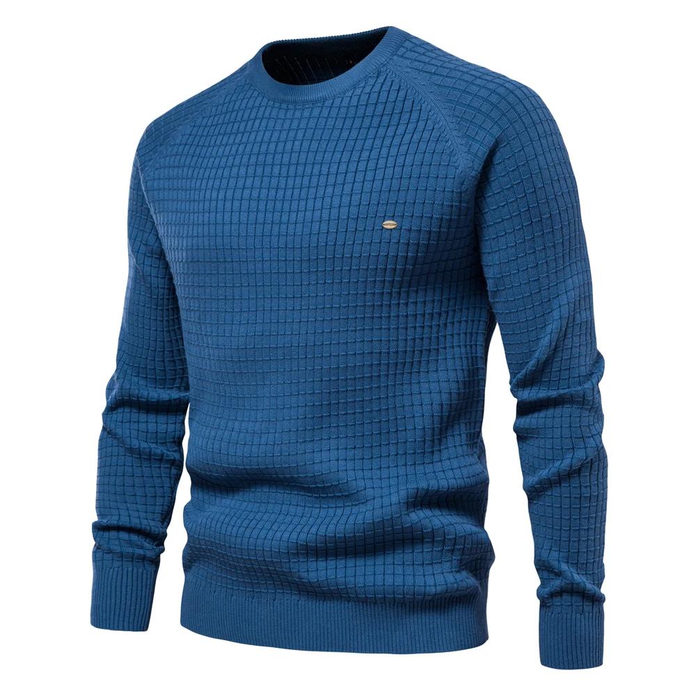 AIOPESON coton hommes chandails couleur unie col rond haute qualité maille pulls mâle nouveau hiver 