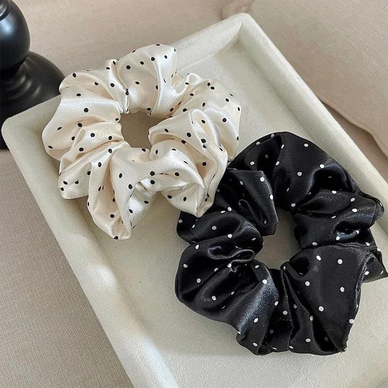 Chouchous coréens à pois noir et blanc, grandes bandes de cheveux pour femmes, attaches en corde pou