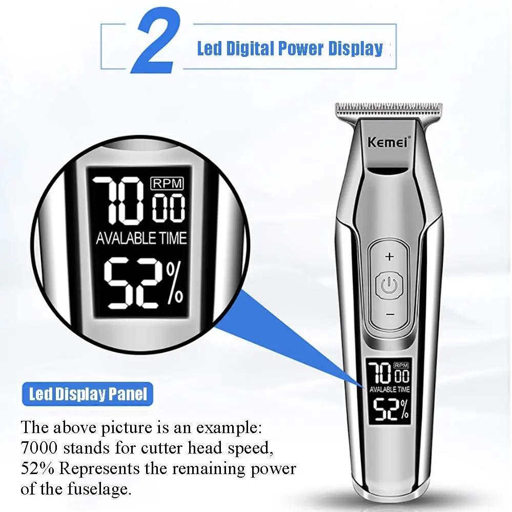 Kemei tondeuse à cheveux professionnelle tondeuse à barbe pour hommes vitesse réglable LED tondeuse 