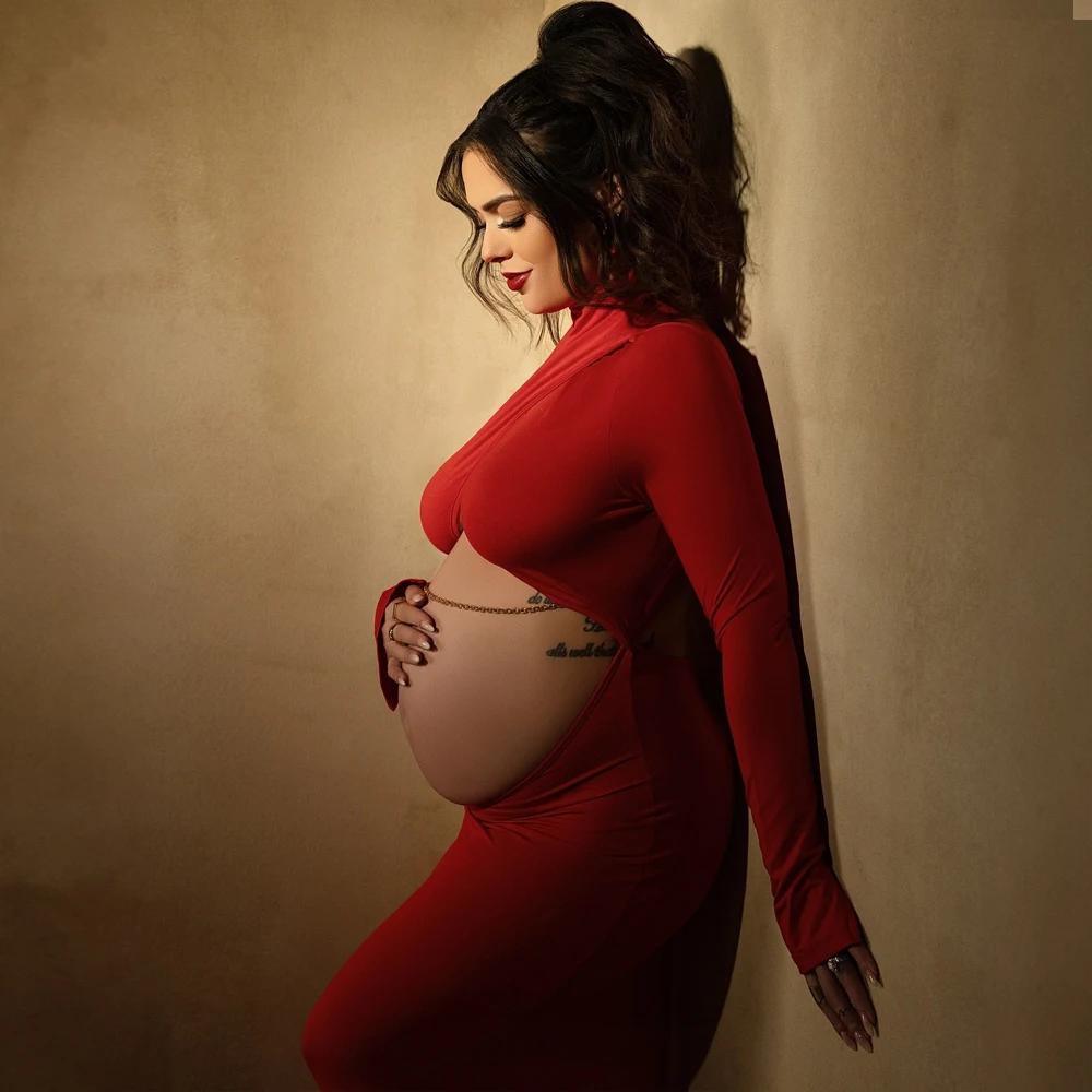 Robe de photographie ALTERPhotography pour femme enceinte, robe de vadrouille au sol, rouge, sexy et