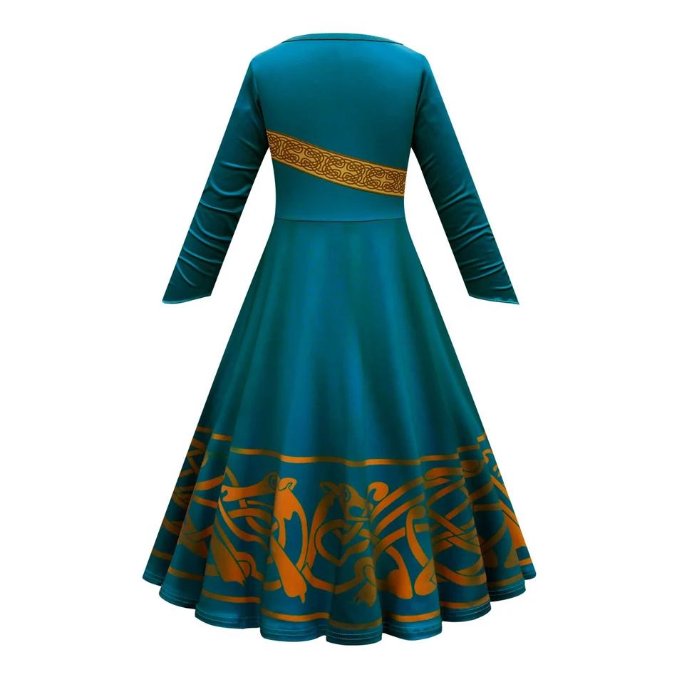 Robe de cosplay princesse Merida pour filles - Costume 3D manches longues, fête d'anniversaire