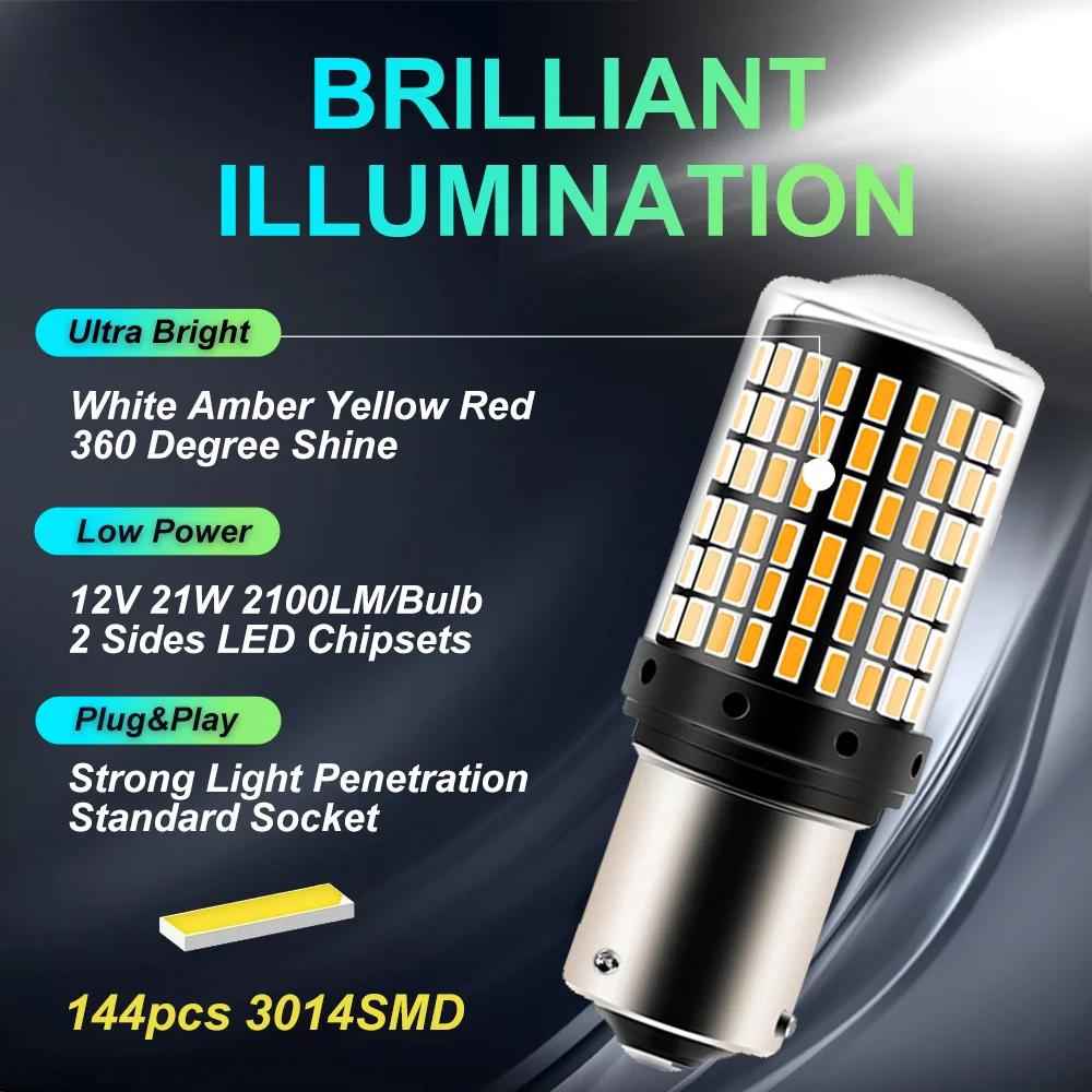 2pcs 1156 BA15S P21W BAU15S PY21W 7440 W21W P21/5W 1157 BAY15D 7443 3157 Ampoules LED 144smd CanBus 