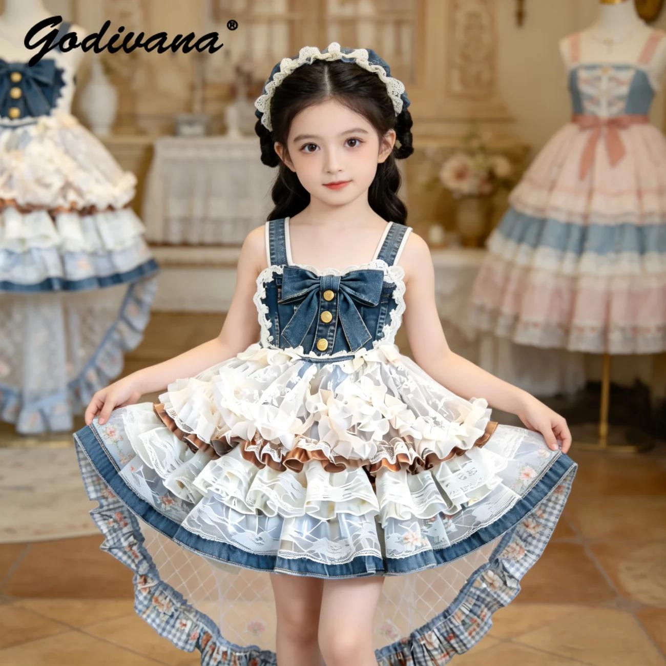 Robe d'été sans manches en jean et maille patchwork pour bébés filles, avec dentelle et tutu, idéale