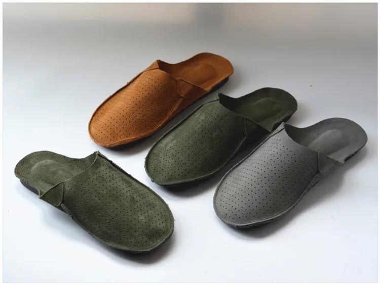 Pantoufles rétro perforées pour hommes, sandales d'été en cuir de vache