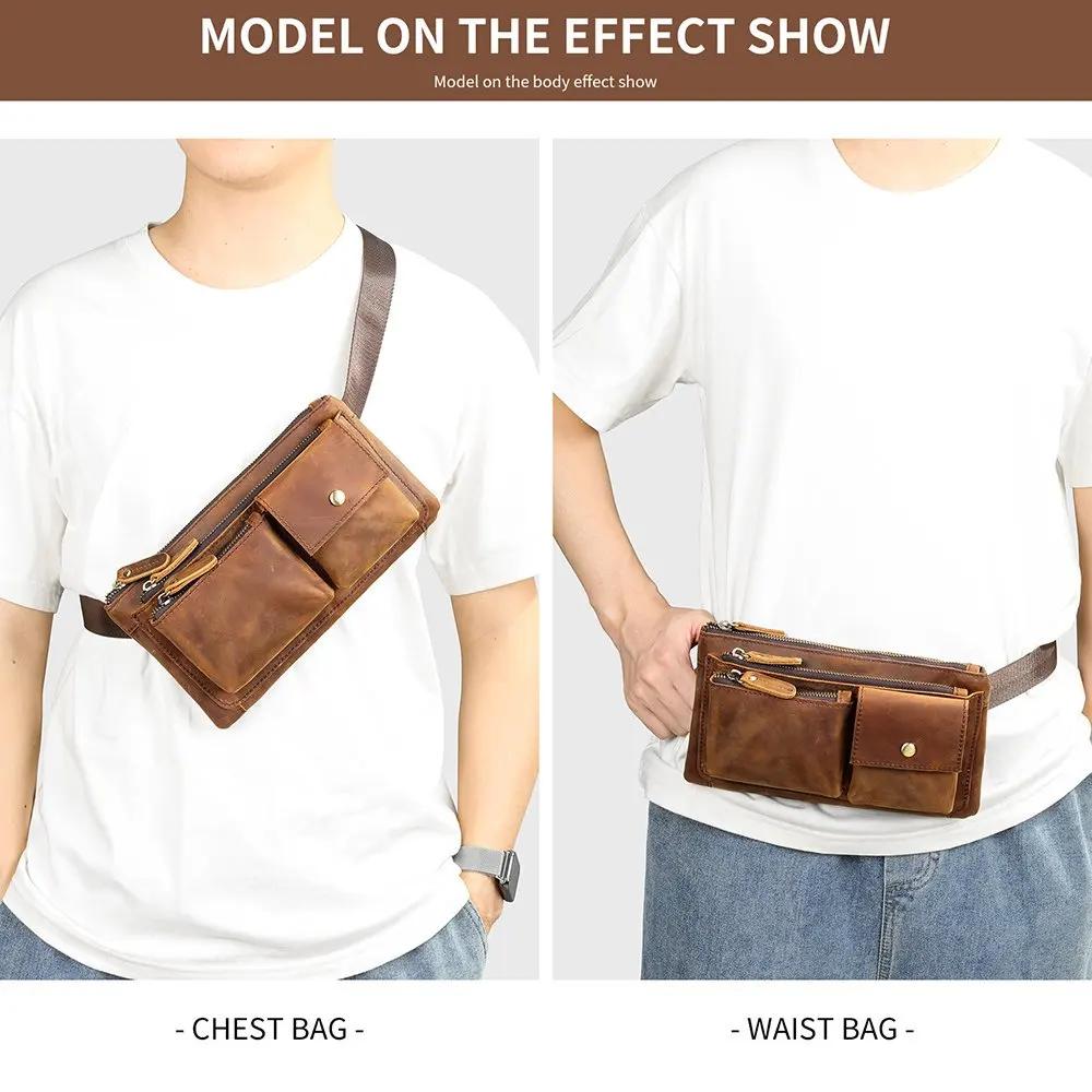 Nouveau sac de taille rétro pour hommes, sac à bandoulière à une épaule en peau de vache pour l'exté
